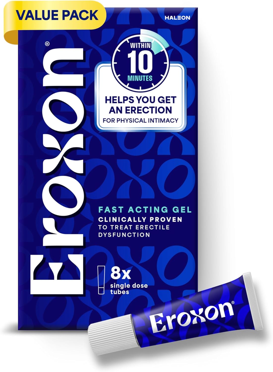Eroxon Erectile Dysfunction Treatment Gel, New Clinically Proven Topical Gel, Helps Get an Erection Within 10 Minutes, 8 Single Use Tubes