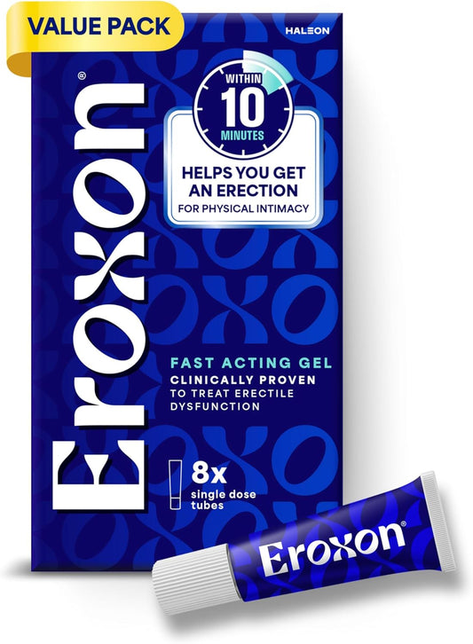 Eroxon Erectile Dysfunction Treatment Gel, New Clinically Proven Topical Gel, Helps Get an Erection Within 10 Minutes, 8 Single Use Tubes