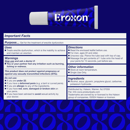 Eroxon Erectile Dysfunction Treatment Gel, New Clinically Proven Topical Gel, Helps Get an Erection Within 10 Minutes, 8 Single Use Tubes